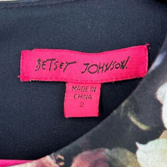 Betsey Johnson Floral Cap Sleeve Jewel Neck Knee Length Dress Navy Size 2 - Picture 6 of 11